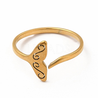 201 Stainless Steel Whale Tail Open Cuff Ring for Women RJEW-K239-01G-1-1