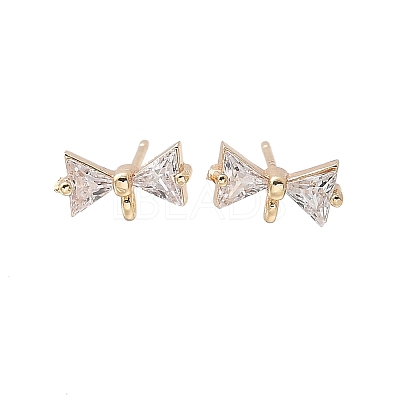 Brass Clear Cubic Zirconia Stud Earrings Finding for Women LS-KK-A244-13A-G-1
