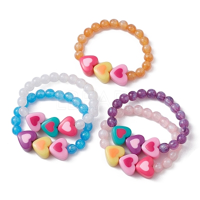 Imitation Cat Eye Resin Heart Beaded Stretch Bracelet for Kids BJEW-JB09569-1
