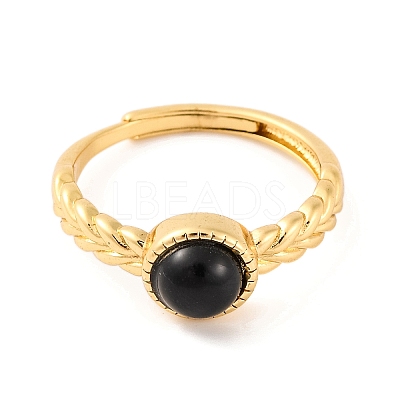 Round Natural Black Onyx Adjustable Rings RJEW-Q817-03G-08-1