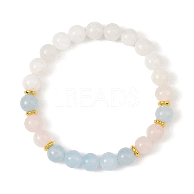 8MM Round Natural Rainbow Moonstone & Dyed White Jade & Madagascar Rose Quartz Beaded Stretch Bracelets BJEW-JB14489-1