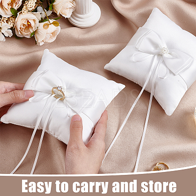 Square Polyester with Plastic Pearl Flower Wedding Finger Ring Display Pillow RDIS-WH0016-24B-1
