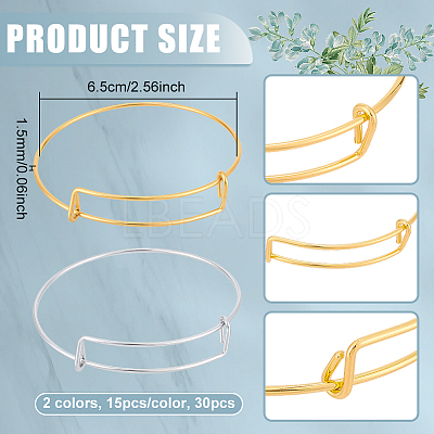 30Pcs 2 Colors Adjustable Iron Expandable Bangle Making BJEW-UN0001-63-1