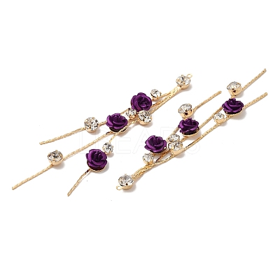 Real 18K Gold Plated Brass with Glass Rhinestone Tassel Big Pendants KK-B074-14G-03-1
