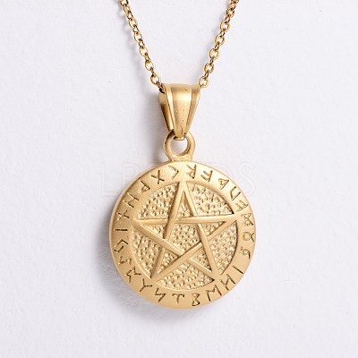 Vintage Punk Stainless Steel Viking Pentagram Pendant Necklaces for Unisex CH3922-1