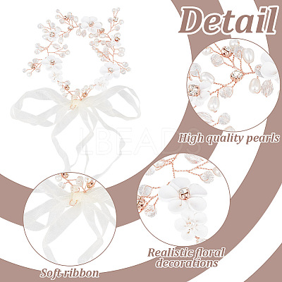 2Pcs 2 Colors Wedding Bridal Flower ABS Plastic Imitation Pearl Headband OHAR-GO0001-09-1