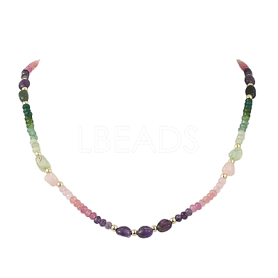 Dyed Natural Malaysia Jade Faceted Rondelle and Mixed Stone Nuggets Beaded Necklaces for Women NJEW-JN06315-1