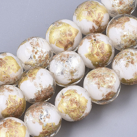 Handmade Gold Sand Lampwork Bead Strands X1-FOIL-T003-01H-1