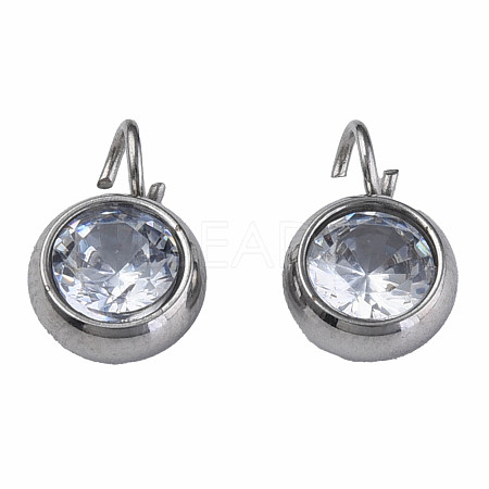 201 Stainless Steel Clear Cubic Zirconia Charms STAS-N087-47P-1