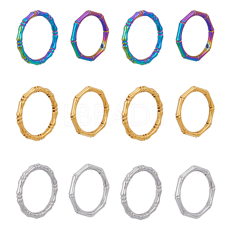 12Pcs 6 Style 304 Stainless Steel Bamboo Sticker Finger Ring for Women RJEW-DC0001-14-1