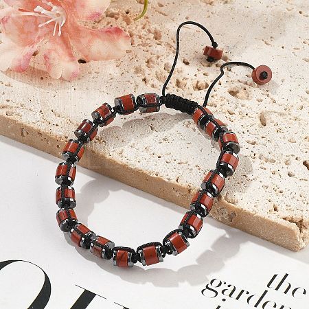 Adjustable Natural Red Jasper and Non-magnetic Synthetic Hematite Braided Bead Bracelets BJEW-Z090-01M-1