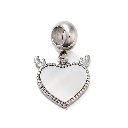 304 Stainless Steel Pave White Shell European Dangle Charms STAS-G308-32P-01-1