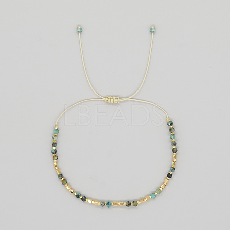 Adjustable Boho Natural African Turquoise(Jasper) Faceted Rondelle Braided Bead Bracelets OW0255-2-1