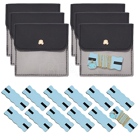6Pcs Square PU Leather Jewelry Storage Bags with Iron Button ABAG-OC0001-18C-1