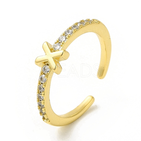 Clear Cubic Zirconia Initial Letter Open Cuff Ring RJEW-H120-09G-X-1