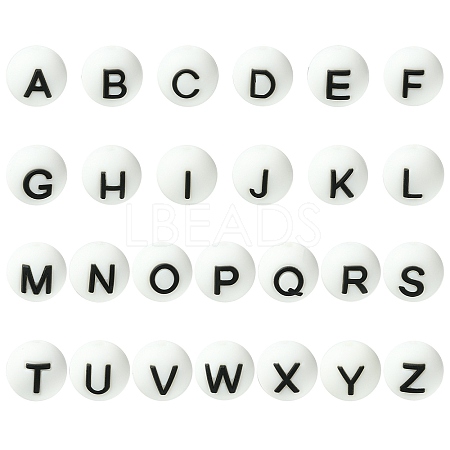 1 Set 26Pcs White Round with Letter Silicone Beads ST-CJ0041-010-1