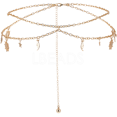 Alloy Moon Sun Star Double Layer Tassel Waist Chains AJEW-GF0013-25G-1