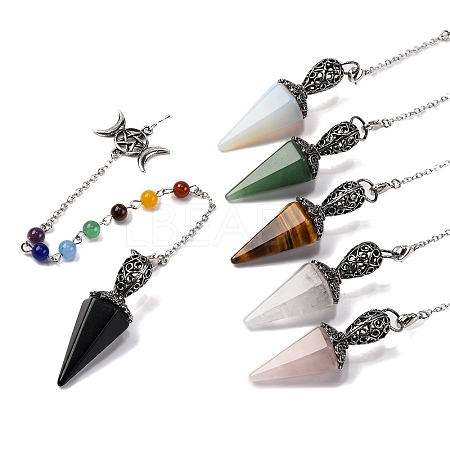 Natural & Synthetic Gemstone Pointed Hexagonal Cone Dowsing Pendulums G-Q184-03AS-1