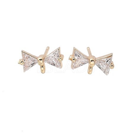 Brass Clear Cubic Zirconia Stud Earrings Finding for Women LS-KK-A244-13A-G-1