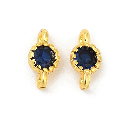 Brass Cubic Zirconia Flat Round Connector Charms KK-H204-02G-03-1