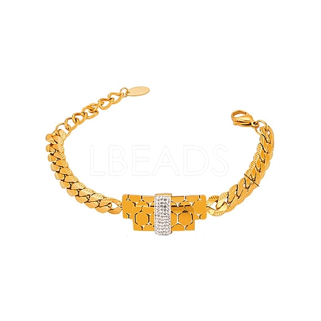 Cubic Zirconia Rectangle Link Bracelet with 304 Stainless Steel Chains BJEW-Q775-01G-1