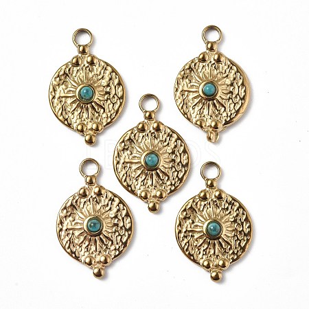 Vacuum Plating 201 Stainless Steel Natural Turquoise Pendants STAS-C064-VC868-1