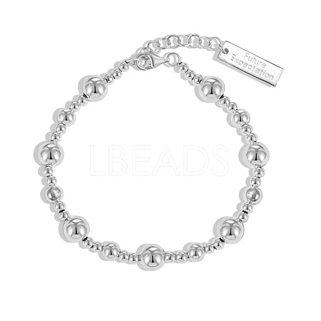S925 Sterling Silver Round Beaded Bracelets BJEW-M311-02-1