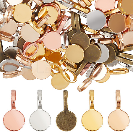 200Pcs 5 Colors Alloy Glue-on Flat Pad Bails for Pendant Making FIND-DR0001-48-1