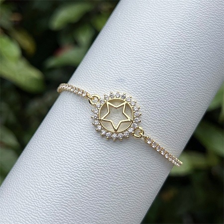 Adjustable Brass Pave Clear Cubic Zirconia Ring Link Slider Tennis Bracelets for Women WG91A5E-01-1