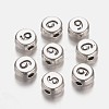 Flat Round Antique Silver Tone Alloy Number Beads PALLOY-K194-09AS-1