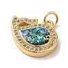Rack Plating Brass Micro Pave Cubic Zirconia with Synthetic Opal Pendants KK-D088-38G-01-3