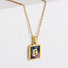 304 Stainless Steel Pave Natural Paua Shell Rectangle Initial Pendant Necklaces for Women FS-WG38E89-02-1