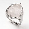 Teardrop Platinum Tone Brass Gemstone Adjustable Wide Band Rings RJEW-L062-02B-1