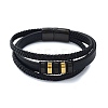 Men's Black PU Leather Cord Multi-Strand Bracelets BJEW-K243-49G-1