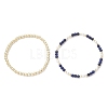 2Pcs Natural Lapis Lazuli & Shell Pearl & Non-magnetic Synthetic Hematite Beaded Stretch Bracelets for Women BJEW-JB12938-02-4