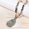 Natural Labradorite Teardrop Pendant Glass Beaded Long Necklaces GG-CBAE048-01D-3