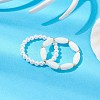 2Pcs 2 Style Shell Pearl Round & Oval Beaded Stretch Rings Set RJEW-TA00089-4