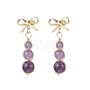 Natural Amethyst Bowknot with Round Dangle Stud Earrings EJEW-JE06780-02-2