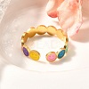 201 Stainless Steel Enamel Open Cuff Ring for Women RJEW-A053-04G-01-2
