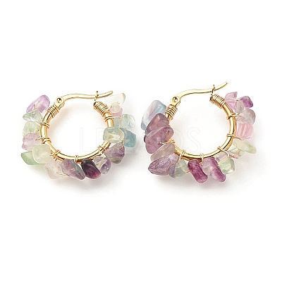 Natural Fluorite Chips Braided Hoop Earrings EJEW-JE04940-02-1