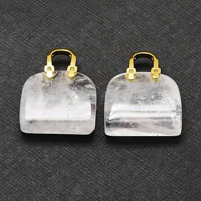 Natural Quartz Crystal Brass Pendants KK-E274-01G-09-1