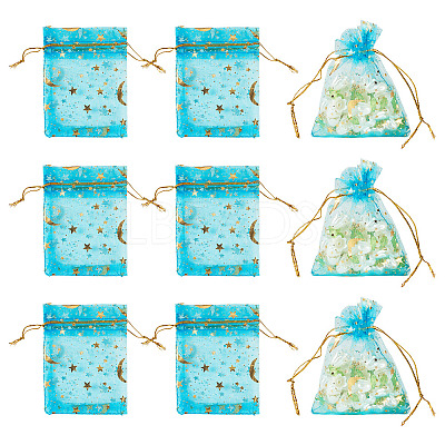 30Pcs Gold Stamping Moon Star Organza Drawstring Gift Bags ABAG-TA0002-21F-1
