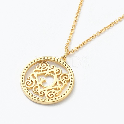 Brass Micro Pave Clear Cubic Zirconia Pendant Necklaces NJEW-J059-01G-1