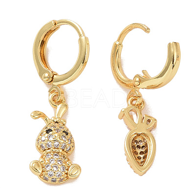 Clear Cubic Zirconia Rabbit & Carrot Asymmetrical Earrings EJEW-P224-08G-1