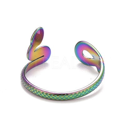 Ion Plating(IP) Rainbow Color 304 Stainless Steel Snake Wrap Open Cuff Ring for Women RJEW-C025-18M-1