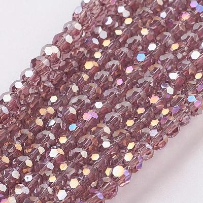 Faceted(32 Facets) Round Electroplate AB Color Plated Glass Beads Strands X-EGLA-D021-81-1