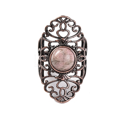 Natural Rhodonite Retro Finger Rings RJEW-B067-02R-26-1