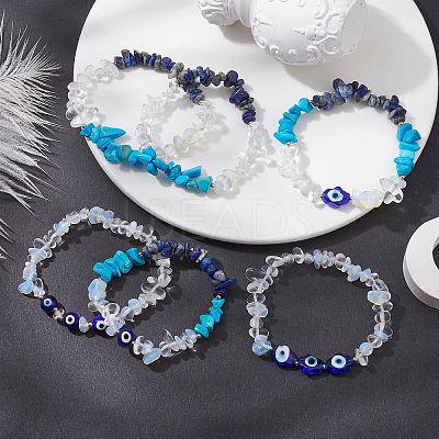 6Pcs 6 Style Natural & Synthetic Mixed Gemstone Stretch Bracelets Set BJEW-JB10133-1