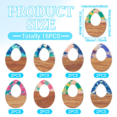 16Pcs 8 Colors Resin and Walnut Pendants FIND-TA0006-36C-1
