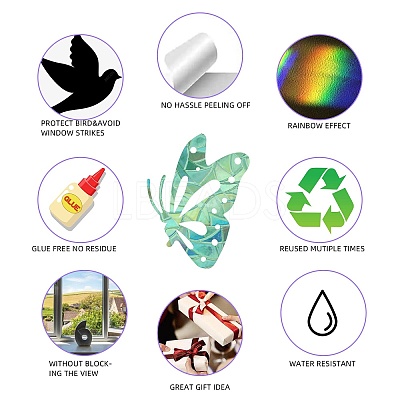 7PCS 3 Styles PVC Stickers Colorful Window Stickers Rainbow Prism Butterfly Flower Static Glass Window Stickers JX824A-1